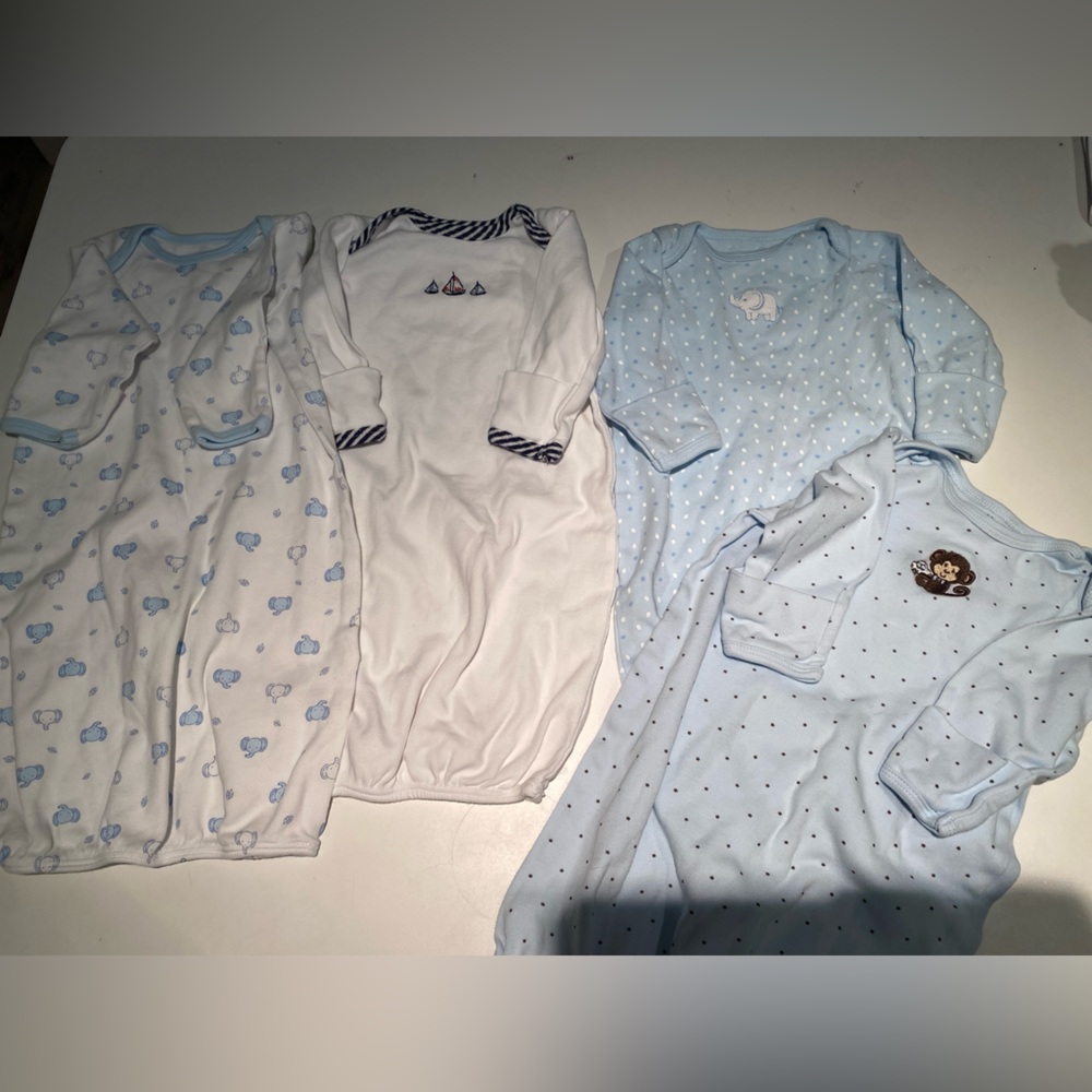 Little Me Sleepers Open Bottom Soft Blue Baby Onesies 0-3M